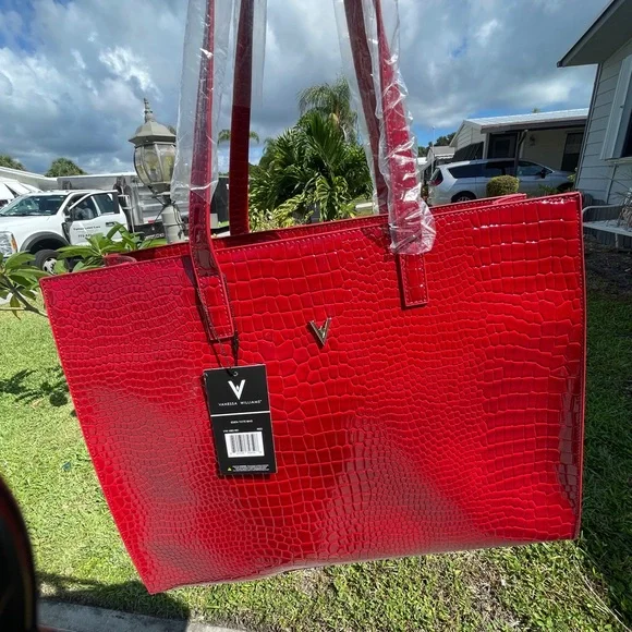 VANESSA WILLIAMS Vibrant Red Croc-Embossed Tote Bag - Picture 6 of 15